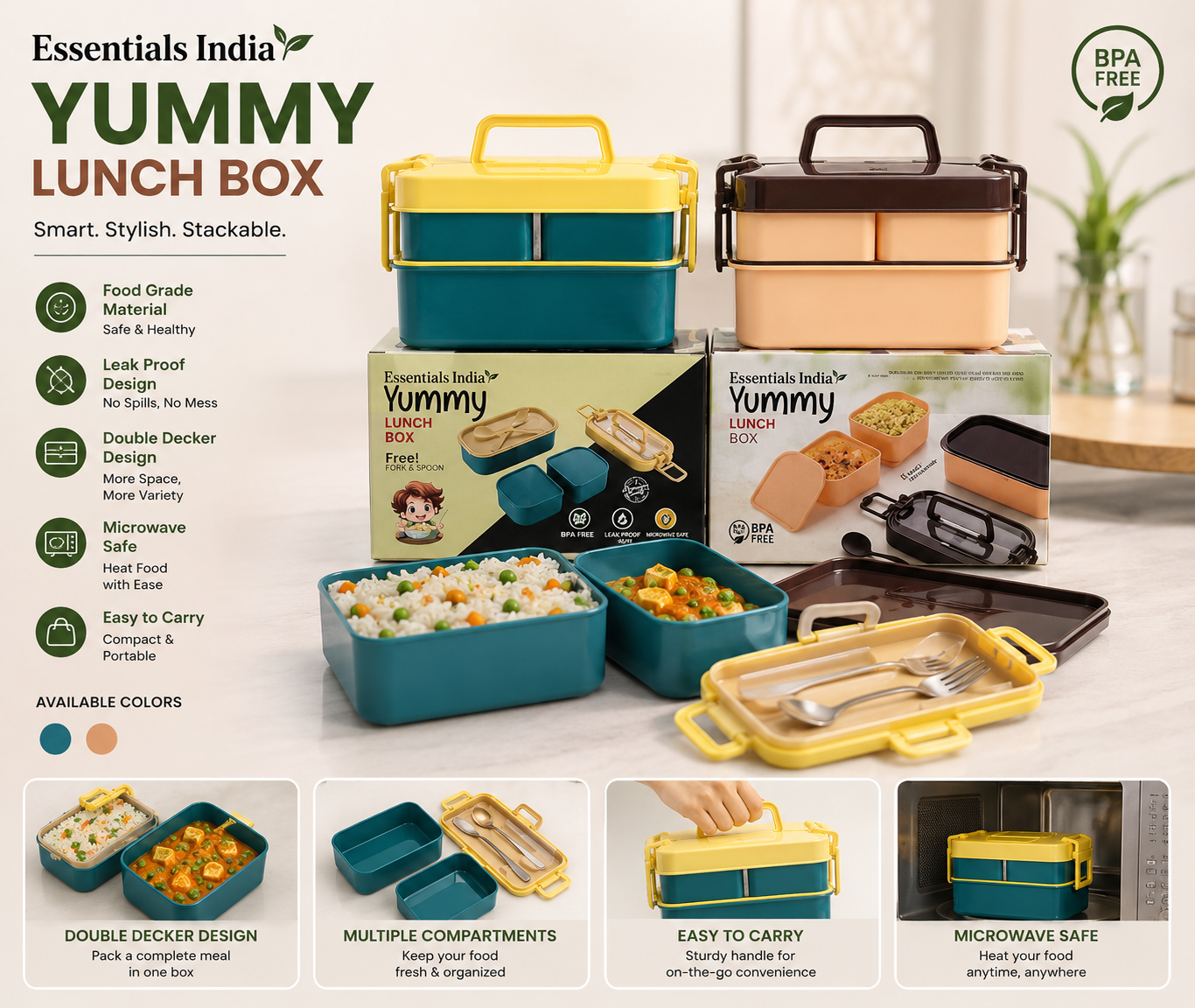Essentials India DuoStack Bento Lunch Box