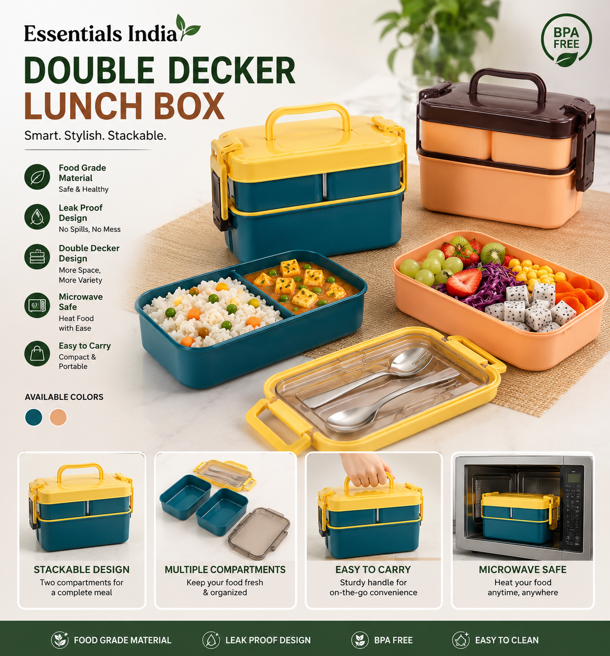 Essentials India DuoStack Bento Lunch Box