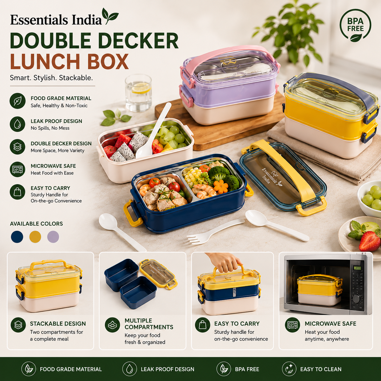 Essentials India DuoStack Bento Lunch Box